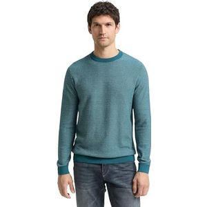 TOM TAILOR heren trui, 39439 - Petrol Offwhite Dot Stripe, XL