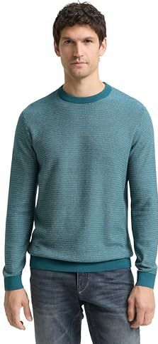 TOM TAILOR heren trui, 39439 - Petrol Offwhite Dot Stripe, XL