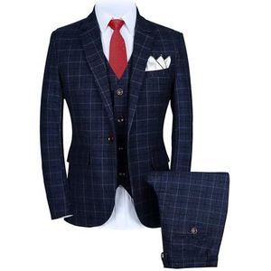 MOGU Mens 3-Piece Slim Fit Plaid Suit - Blazer, Vest, and Pants Set for Wedding, Prom, and Business US Size 40 Jacket and 36 Pants Blue