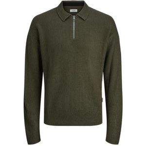 JJ rebel Heren Jreblogan Knit Zip Polo Ls, Forest Night, XS