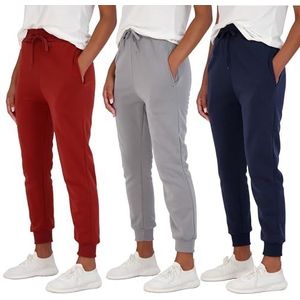 Real Essentials 3 Pack: Relaxed Fit Fleece Jogger Joggingbroek voor dames - Casual Athleisure (verkrijgbaar in grote maten), Set 9, XL