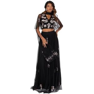 Maya Deluxe Dames Indiase traditionele jurk outfit Lengha Choli Lehenga Saree rok en top Dupatta Coord set voor bruiloft gast, zwart goud, 6, Zwart Goud, 6