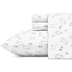 Eddie Bauer Twin XL lakenset, perkal-katoenen beddengoedset, frisse en koele interieurdecoratie, benodigdheden voor slaapzalen, wit (Animal Tracks White)