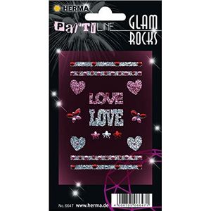 HERMA 6647 Glam Rocks stickers, Love (15 stickers, folie, glinsterend) zelfklevend, permanent hechtende sierstenen voor decoratie of om te knutselen voor kinderen, roze/zilver