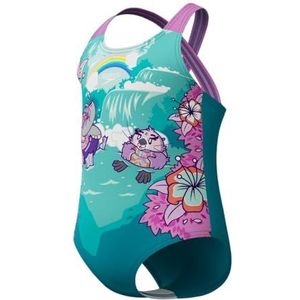 Speedo Leren zwemmen badpak voor meisjes met gekruiste bandjes | chloorbestendig | gerecyclede stof | badpak van rekbare stof, neon violet, 6-9 m