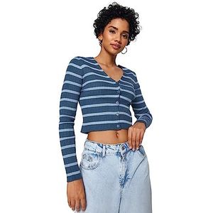 TRENDYOL Gestreept lange mouwen slanke gebreide cardigan sweater, petrol, L