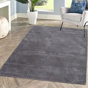 carpet city Laagpolig tapijt voor woonkamer, grijs, antraciet, 120 x 160 cm, kapper met 3D-effect, cirkelvormig patroon voor slaapkamer, hal, eetkamer