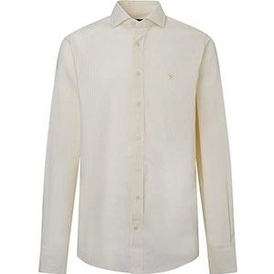 Hackett London Cotton Linen Bngl Str Herenhemd, wit/yelow, XS