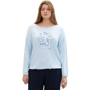 TOM TAILOR T-shirt met lange mouwen voor dames, 34910 - Light Fjord Blue Melange, 54 Grote maten
