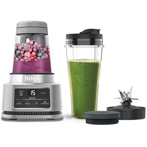 Ninja Foodi Power Nutri Mixer 2-in-1, smoothie-bowlmaker, dikke beleg en bevroren dranken mixen, automatische programma's, 700 ml beker & 400 ml kom met power-roerder, 1100 W, zilver CB100EU