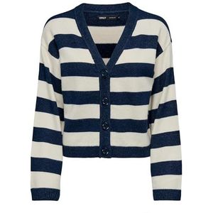 ONLY Onlkatia Ls Stripe V-hals Cardi Cc KNT gebreide jas voor dames, Dress Blues/Stripes: Melange/Whitecap Gray, XS