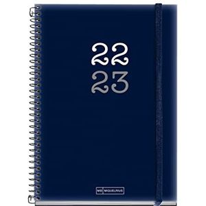 MIQUELRIUS - Kalender september 2022 juni 2023 - Week Vista - Grootte Plus 15 x 21,3 cm - Tweetalig: Spaans, Engels, college, blauw
