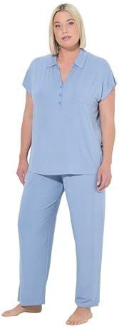 Ulla Popken - Pyjama - Lichtblauw - 2-delig - Lang/maxi