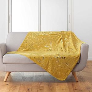 douceur d'intérieur, Belflor deken, 125 x 150 cm, geel/goud, flanel, bedrukt