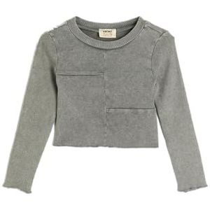 Koton Girls's Long Sleeve Crew Neck Ribbed Stitched Detail Katoenen T-shirt, antraciet (928), 6-7 Jaar