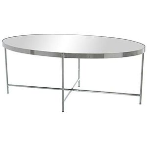 DRW Ovale salontafel van staal en spiegel in chroom, 110 x 55 x 40 cm, spiegel 5 mm dik