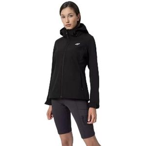 4F Softshell jas F046 kleur diep zwart, maat S voor dames, Diepzwart, S