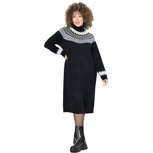 Ulla Popken - Gebreide Jurk - Grijs - Aardetinten - Zwart - Wit