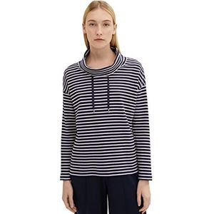 TOM TAILOR Dames Sweatshirt met sjaalkraag 1024522, 31193 - Navy Offwhite Stripe, XS