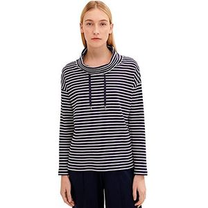 TOM TAILOR Dames Sweatshirt met sjaalkraag 1024522, 31193 - Navy Offwhite Stripe, XS