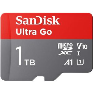 SanDisk Ultra Go micro SDXC UHS-I-Kaart 1 TB + SD-Adapter (Voor Android Smartphones en Tablets, Tot 140 MB/s, Leessnelheid) A1, Full HD Video, Class 10, U1, voor Amazon