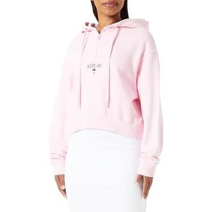 Replay Dames Cropped capuchontrui Pure Logo collectie, 066 Bubble Pink, M