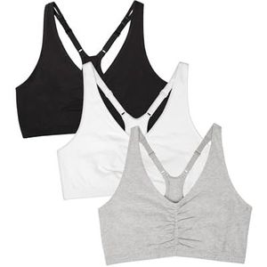 Fruit of the Loom Dames verstelbare Shirred Front Racerback Sport BH Multi Packs, Wit/Heather Grijs/Zwarte Hue Verstelbaar, 34