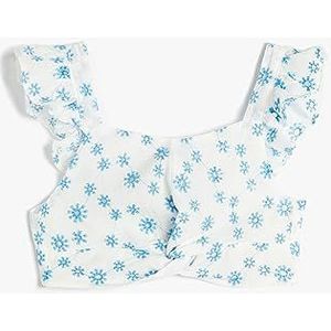 Koton Meisjes Crop Flower Cutwork Ruffle Mouwloze Blouse, blauw design (6d4), 6-7 Jaar