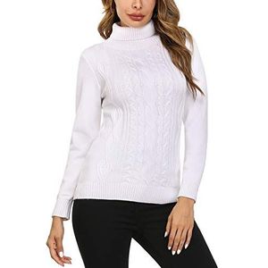 Irevial Damestrui met hoge kraag, rolkraag, dames, lange mouwen, wintertrui, gebreide trui, geribd, elegant, herfst, winter, Wit, M