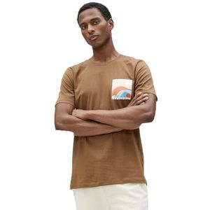 Koton Heren Slogan Bedrukt T-shirt Zomer Thema Crew Neck Slim Fit Katoen, camel (100), M