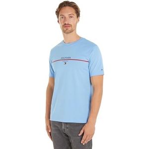 Tommy Hilfiger Heren T-shirt met korte mouwen, gestreept, ronde hals, Blauw (Vessel Blue), XS