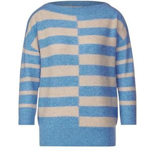 Street One Dames Ltd Qr Striped U-Boat Sweater, Light Spring Blue Melange, 34