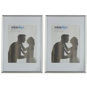 Relaxdays fotolijst 20x30, set van 2 stuks, passe partout 15x20 cm, op tafel of aan muur, kleine wissellijst, zilver