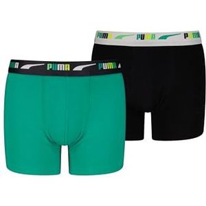 PUMA Boys bedrukte elastische boxer, 2 stuks, Sparkling Green Combo, 134/140 cm