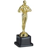 Relaxdays bokaal met krans, vierkante voet, 18 cm hoog, Hollywood trofee, filmprijs decoratie, cadeauidee, goud