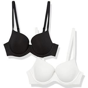 Amazon Essentials Katoenen beha met volledige bedekking, 2 stuks, zwart/wit, 32B