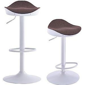 Kidol & Shellder Barkruk Eetkamerstoelen, set van 2 stuks, wit, bruin, fleece, teddy, in hoogte verstelbaar, van PU en metaal, voor huis, keuken, aanrecht, bistro