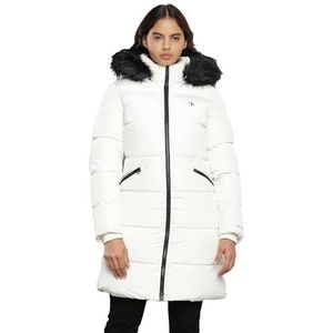 Calvin Klein Jeans Vrouwen Faux Fur Hooded Getailleerde Lange JKT Gewatteerde Jassen, Ivoor, S