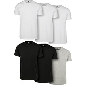 Urban Classics Basic Tee T-shirt voor heren, wit/wit/wit/zwart/zwart/grijs, M, 6-pack