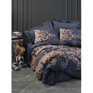 Nuit Des Rêves Luxe satijnen quilt cover set (135 x 200 cm), donkerblauw en goud | 100% katoen, reactieve print, machinewasbaar, knoopsluiting, elegant beddengoed voor moderne slaapkamers