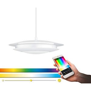 EGLO Connect Moneva-C Led-hanglamp, 1 lichtpunt, hanglamp van staal en kunststof in wit met kleurtemperatuurverandering (warm, neutraal, koud), RGB, d