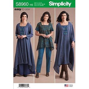 Simplicity S8960 damesjurk of tunica, rok en broek, papier, wit, verschillende kleuren