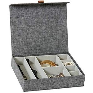 Love it Store it Premium opbergdoos voor sieraden - Sieradendoos van hoogwaardig stof, fluwelen binnenkant - Met 8 vakken - Grijs - 27x22x6 cm
