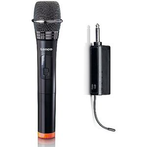 Lenco MCW-011 Draadloze microfoon, draadloze microfoon met ontvanger, 6,5 mm stekker, geïntegreerde accu met 2000 NAH, tot 15 meter bereik, 863,5 MHz, zwart