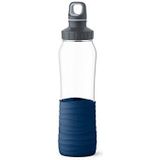 Emsa Drink2Go N31006 Drink2Go glazen drinkfles, inhoud: 0,7 liter, schroefdop, 100% dicht, vaatwasmachinebestendig, donkerblauw