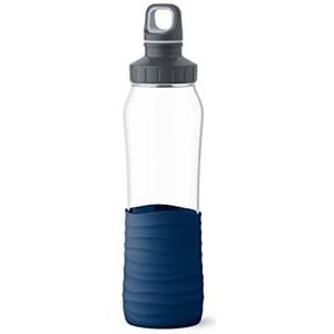 Emsa N31006 Drink2Go glazen drinkfles, inhoud: 0,7 liter, schroefsluiting, 100% dicht, vaatwasmachinebestendig, donkerblauw
