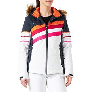 Black Crevice Ski-jas voor dames, winterjas in verschillende kleuren en maten, wind- en waterdicht, functionele jas voor dames, winterjas met capuchon met imitatiebont, navyblauw/wit, 40