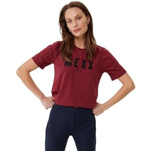 Mexx Dames Ronde Hals Tee met Geplooide Korte Mouw T-Shirt, Donkerrood, XL
