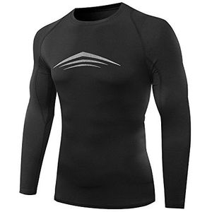 AMZSPORT Heren ademend thermisch compressieshirt by functioneel ondergoed basislaag lange mouwen met katoenen binnenkant voor winter sport maat XXL