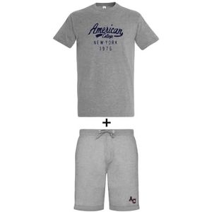 AMERICAN COLLEGE USA 2-delige set T-shirt + uniseks shorts, Grijs, S
